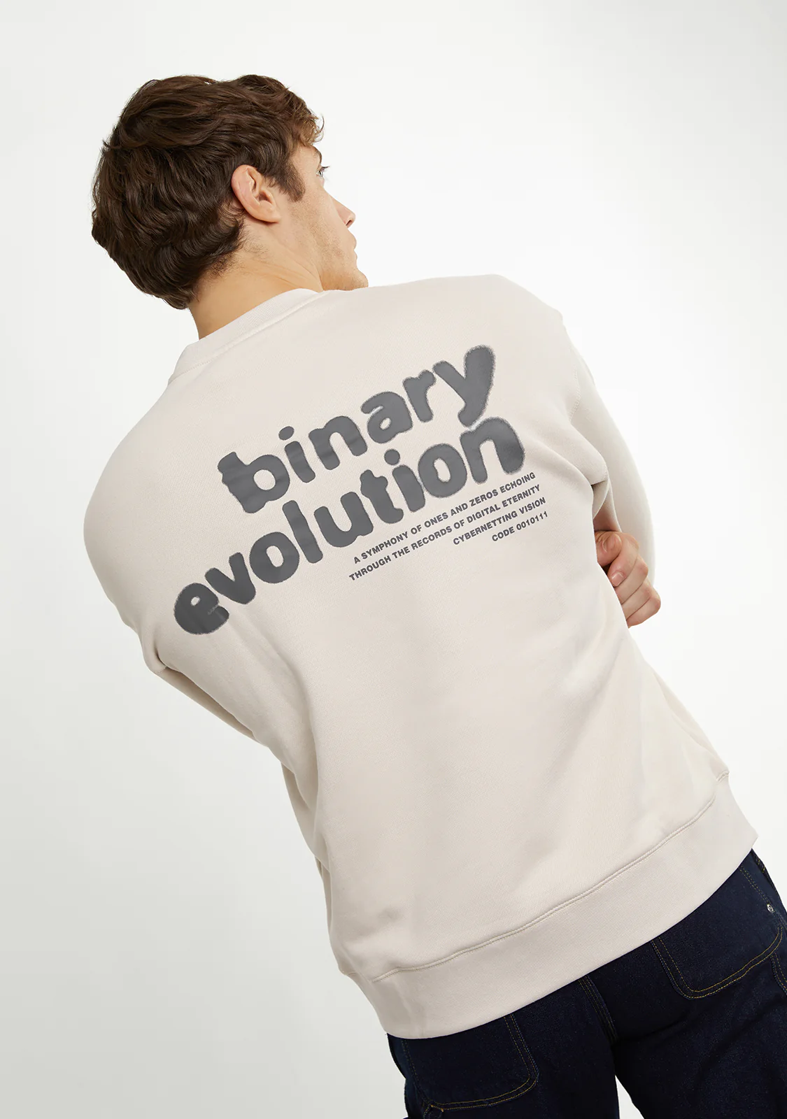 Crewneck Binary Oversize Sweatshirt Grey - Image 5