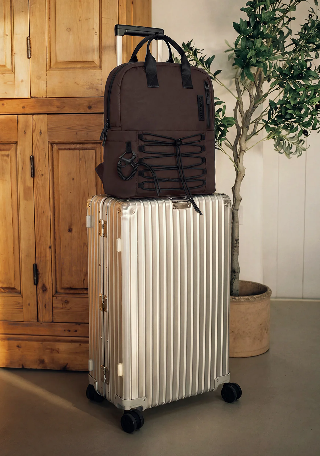 Multi-Pocket Nylon Backpack Brown - Image 4